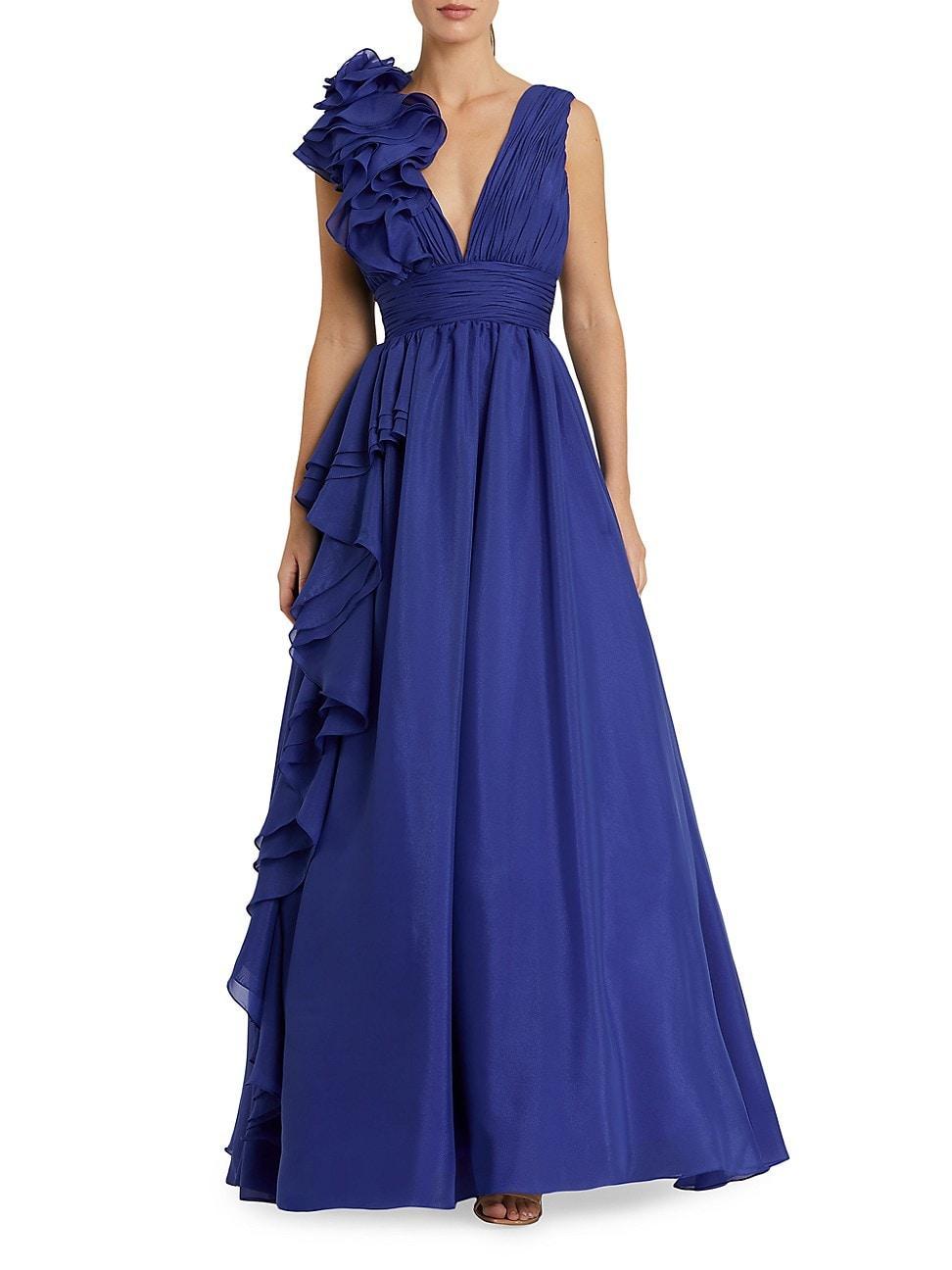 Womens Ruffle Shoulder V-Neck Gown product image