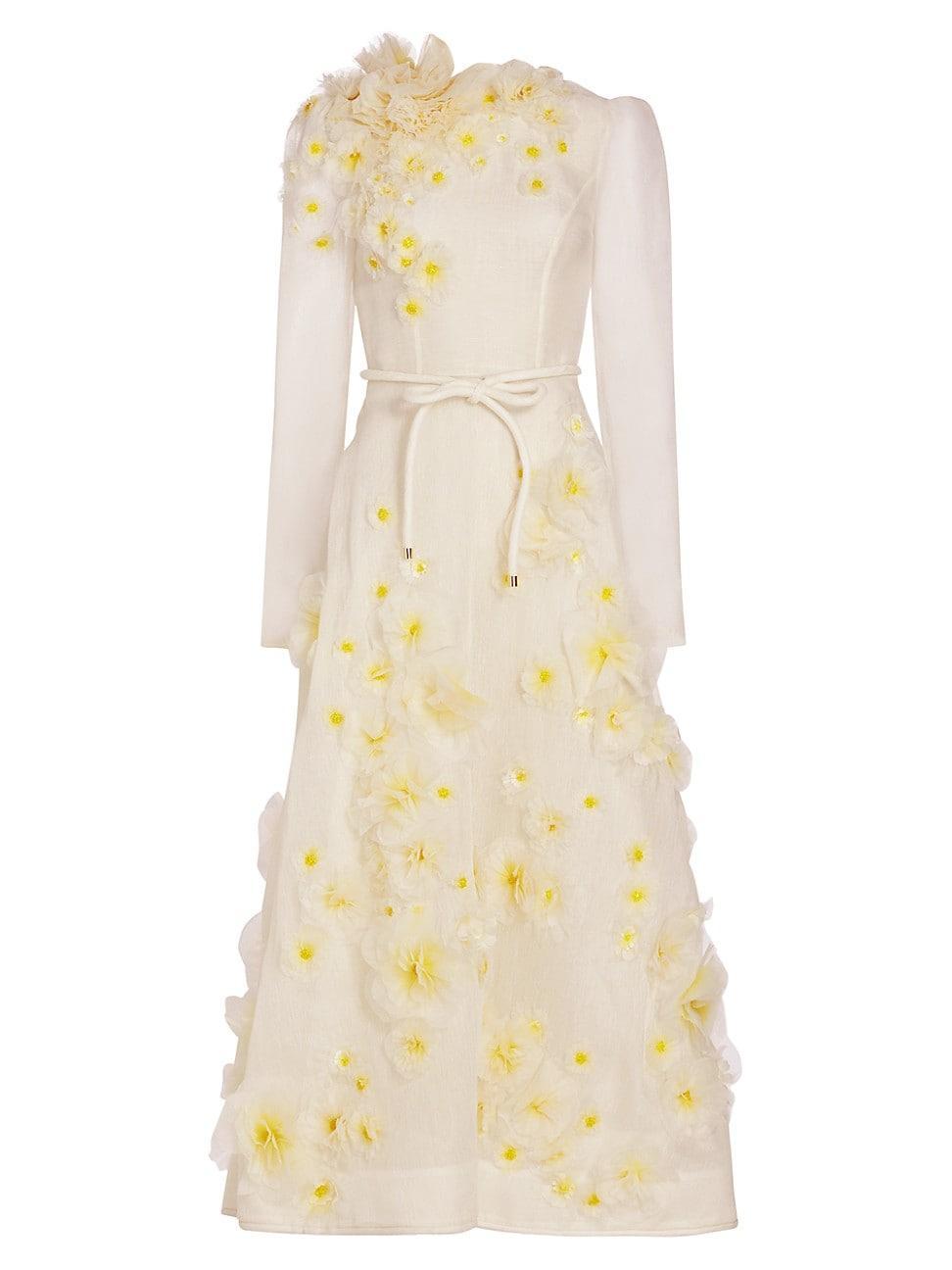 Womens Matchmaker Daisy-Embellished Linen & Silk Dress Product Image