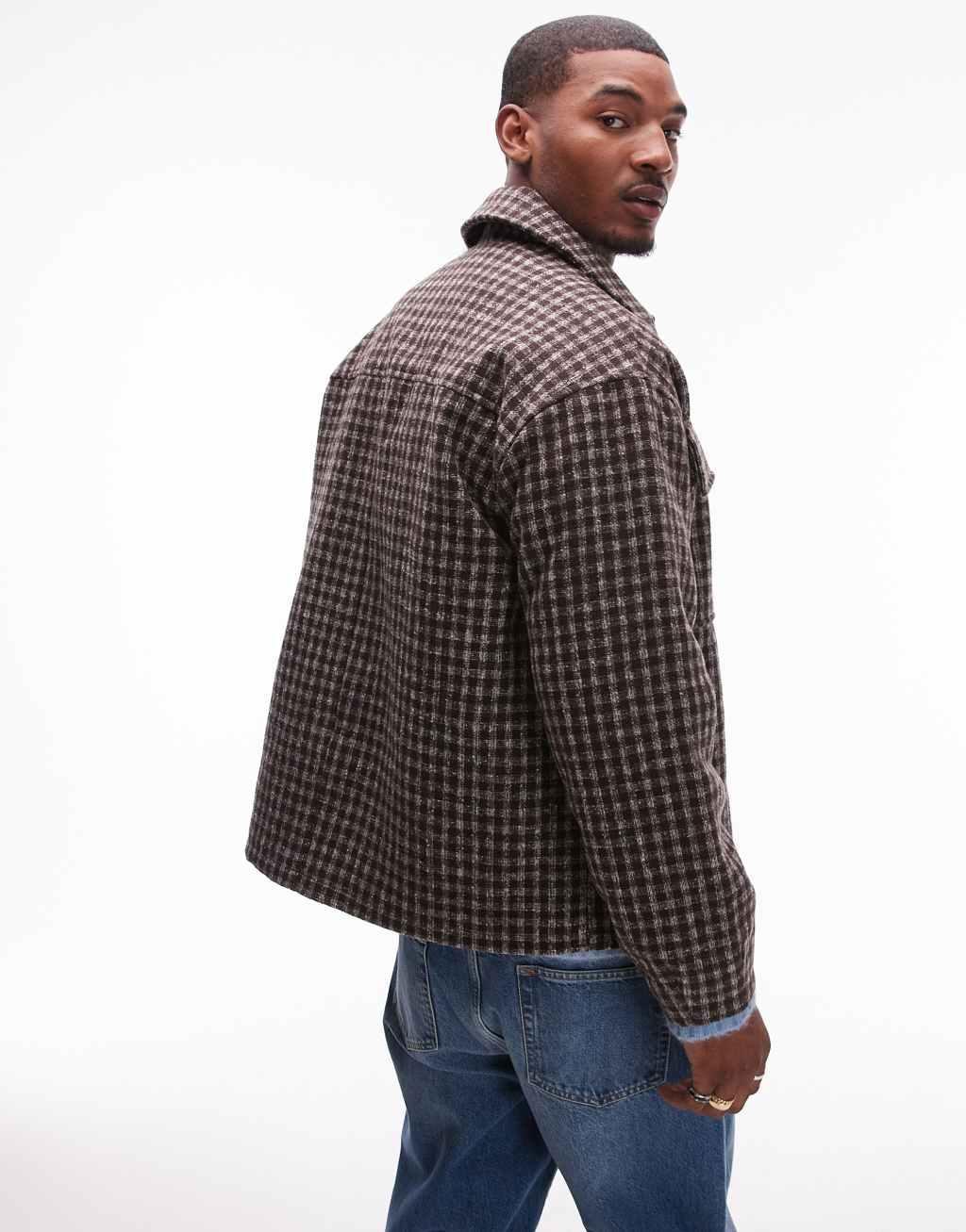 Topman overshirt in brown plaid Product Image