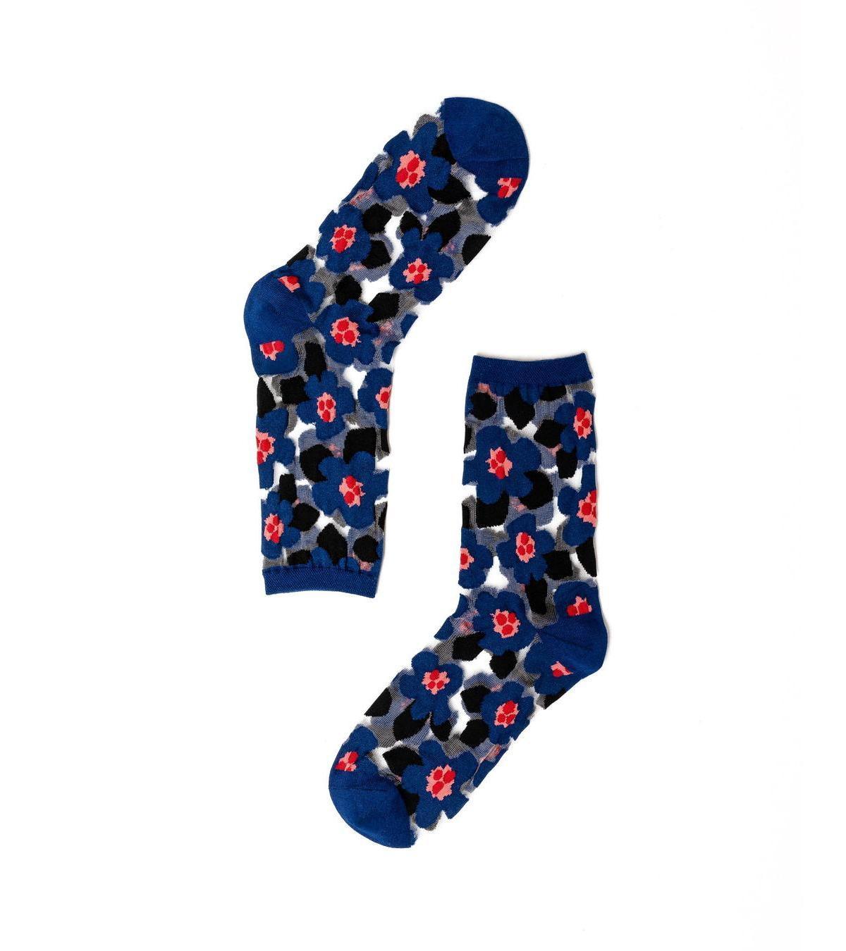 Sock Candy Womens Bold Blue Floral Sheer Sock Product Image