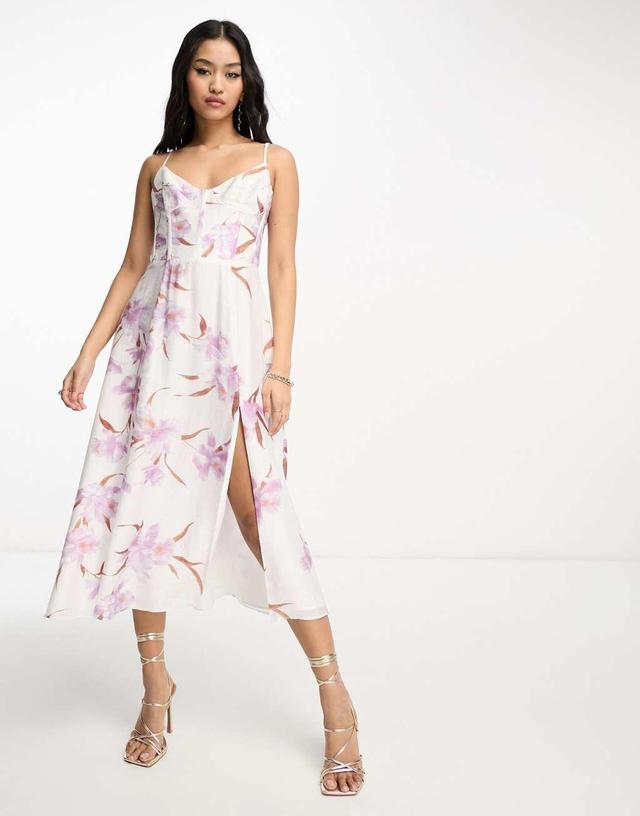 Bardot midi slip dress in ivory floral Product Image