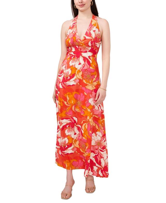 1.state Womens Floral Print Sleeveless Halter Maxi Dress Product Image