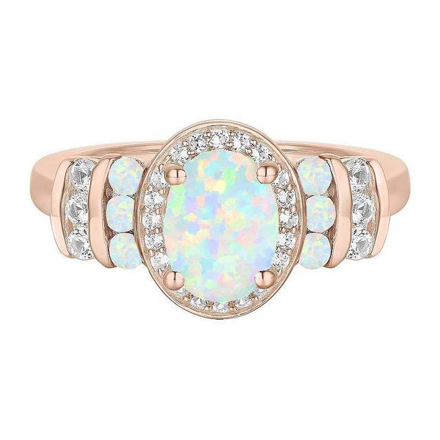 14k Rose Gold Over Silver Lab-Created Opal & Lab-Created White Sapphire Oval Halo Ring, Womens Pink Product Image