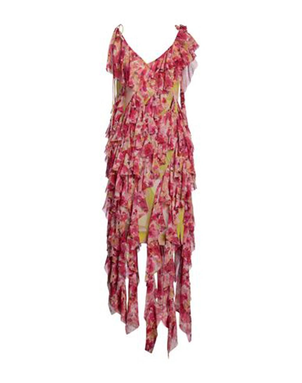 Daylin Asymmetric Midi Dress With Floral-print Ruffles In Pink product image