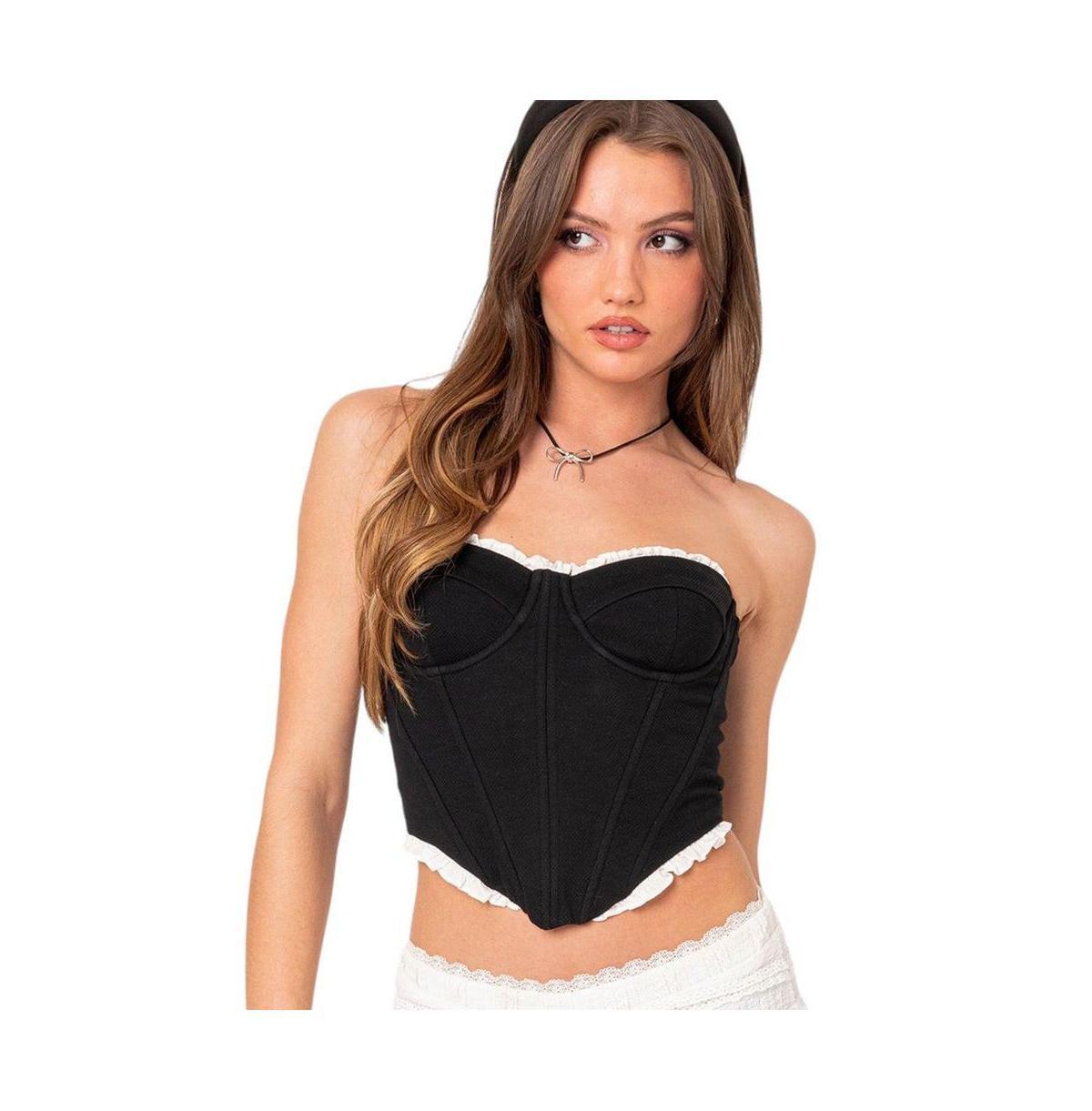 EDIKTED Tempting Texture Ruffle Hem Corset Top Product Image