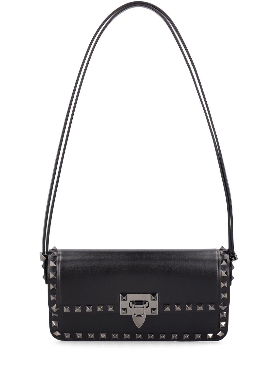 Rockstud Leather Shoulder Bag In Black Product Image