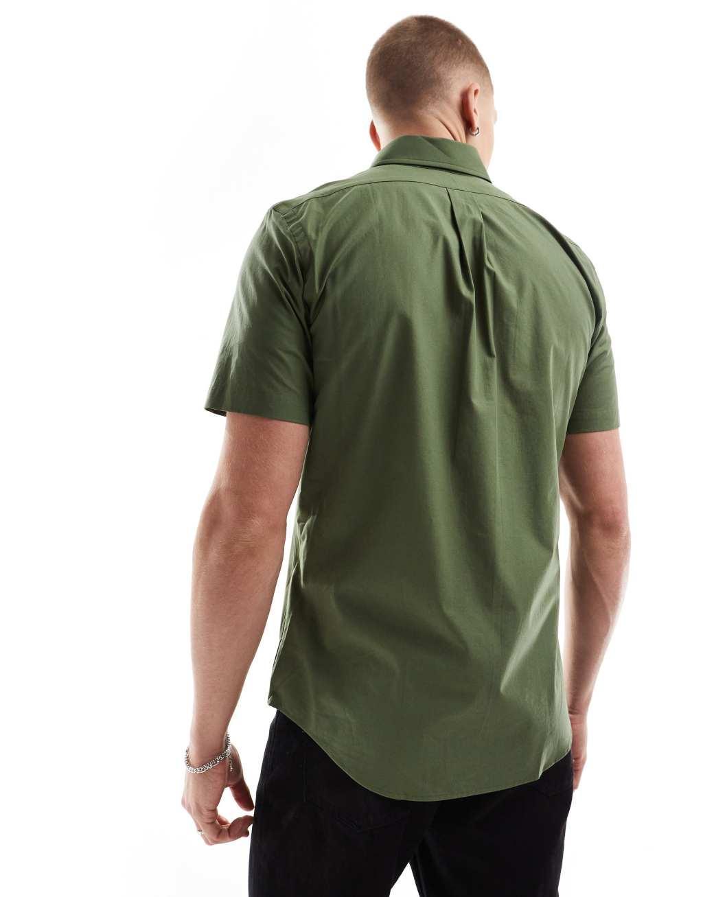 Polo Ralph Lauren icon logo short sleeve poplin shirt in olive green Product Image