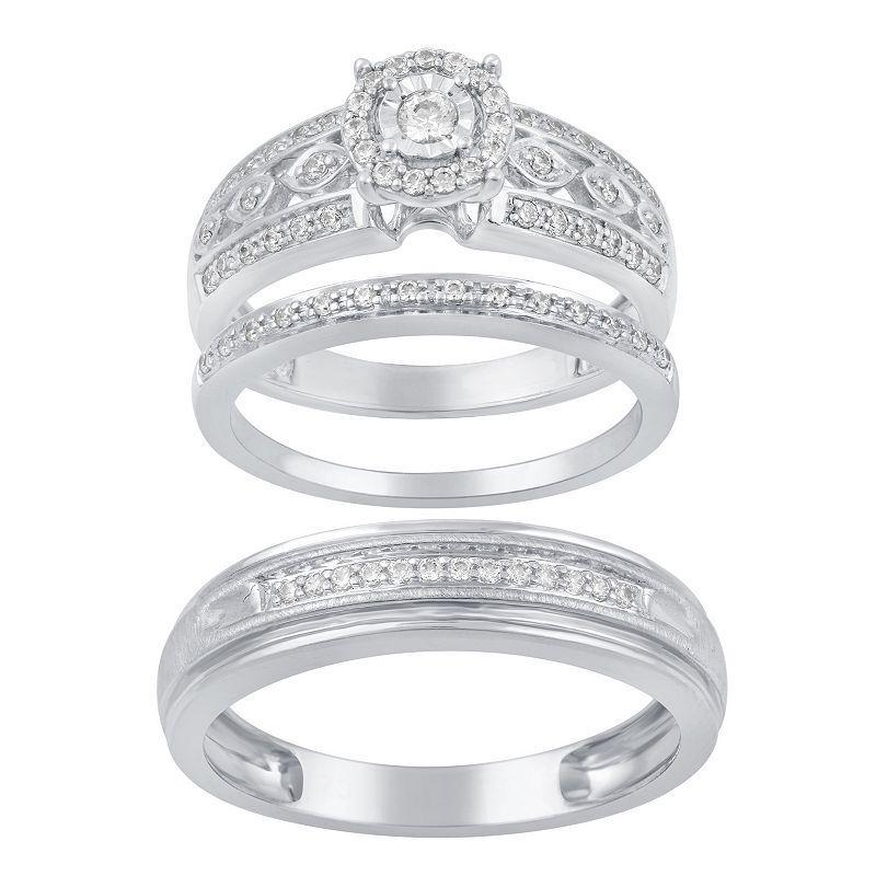 10k White Gold 1/2 Carat T.W. Diamond Trio Ring Set, Womens Product Image