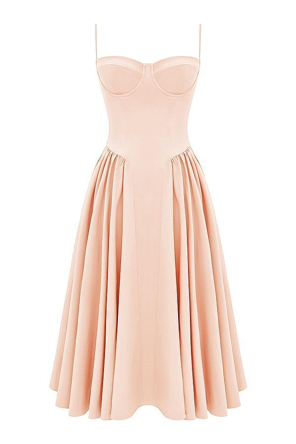 Samaria Peach Parfait Twill Corset Midi Dress Product Image