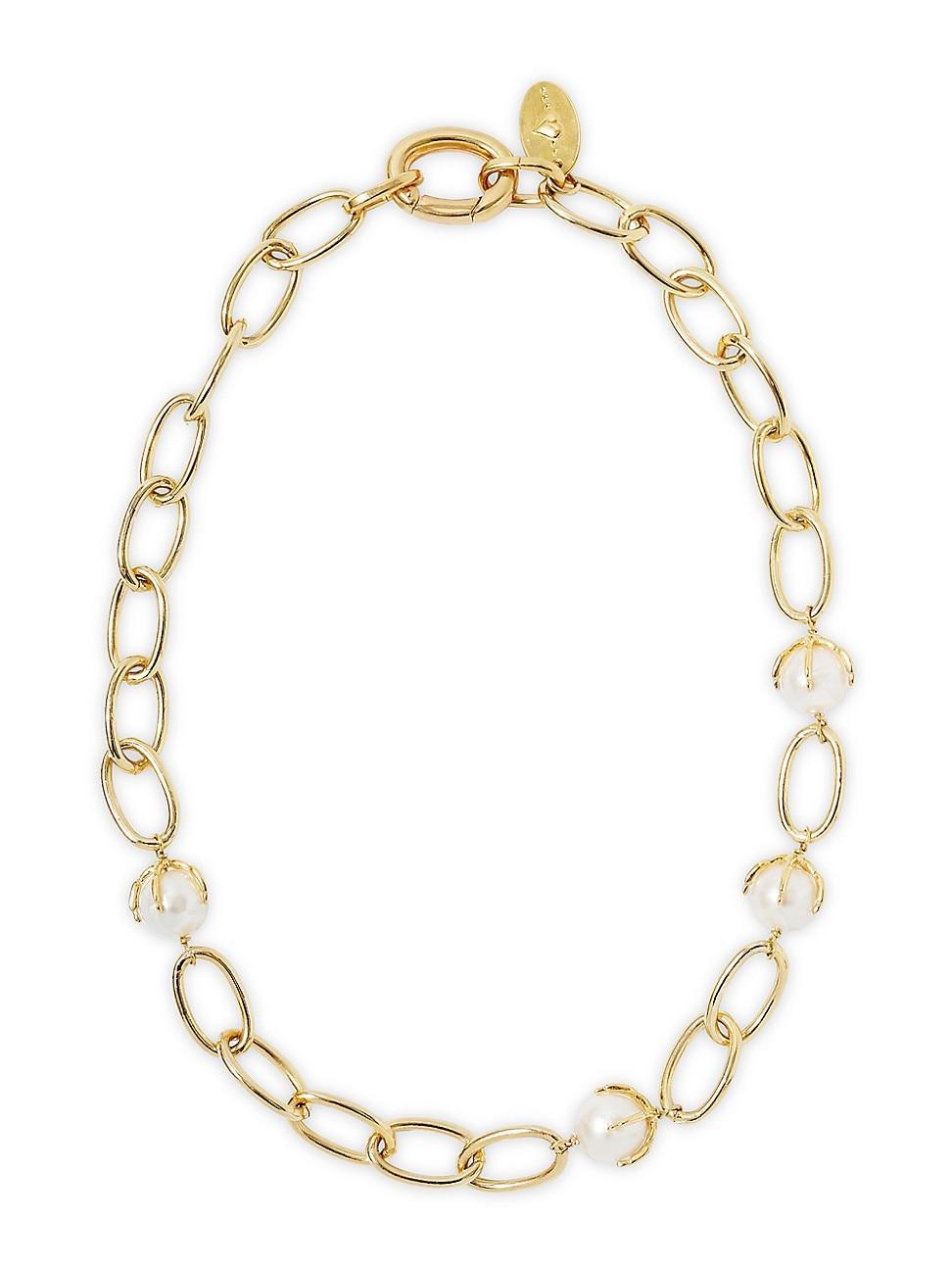 Womens 18K-Gold-Plated & Freshwater Pearl Chain Necklace Product Image