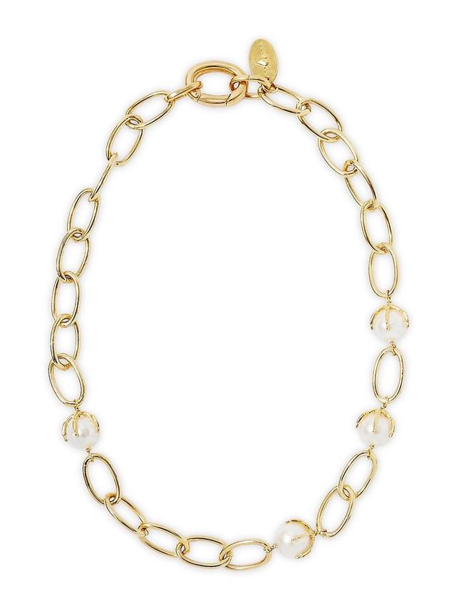 Womens 18K-Gold-Plated & Freshwater Pearl Chain Necklace Product Image