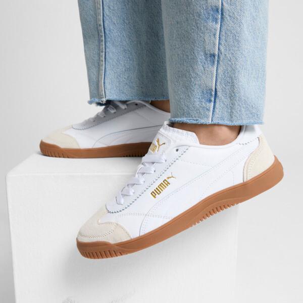 PUMA Club 5v5 Lux Women's Sneakers in Alpine Snow/White/Gold Product Image