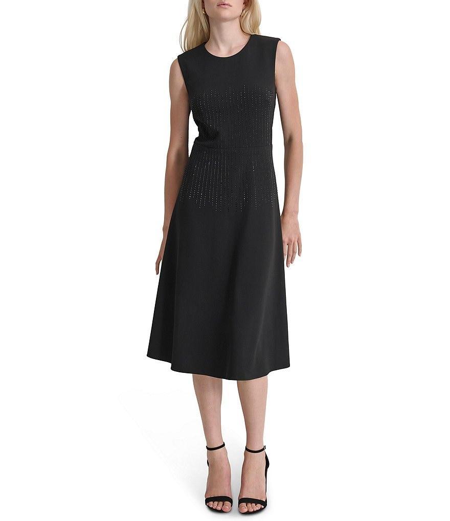 DKNY by Donna Karan Sequin Knit Scoop Neck Sleeveless Flounce Hem Midi Dress product image