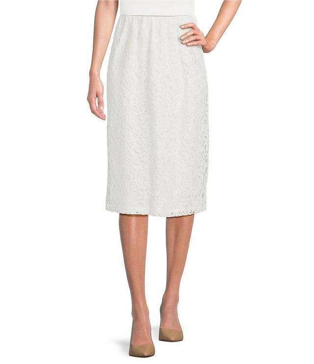 Caroline Rose Floral Lace Pull-On Elastic Waist Midi Pencil Skirt Product Image