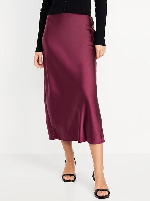 High-Waisted Satin Midi Slip Skirt product image