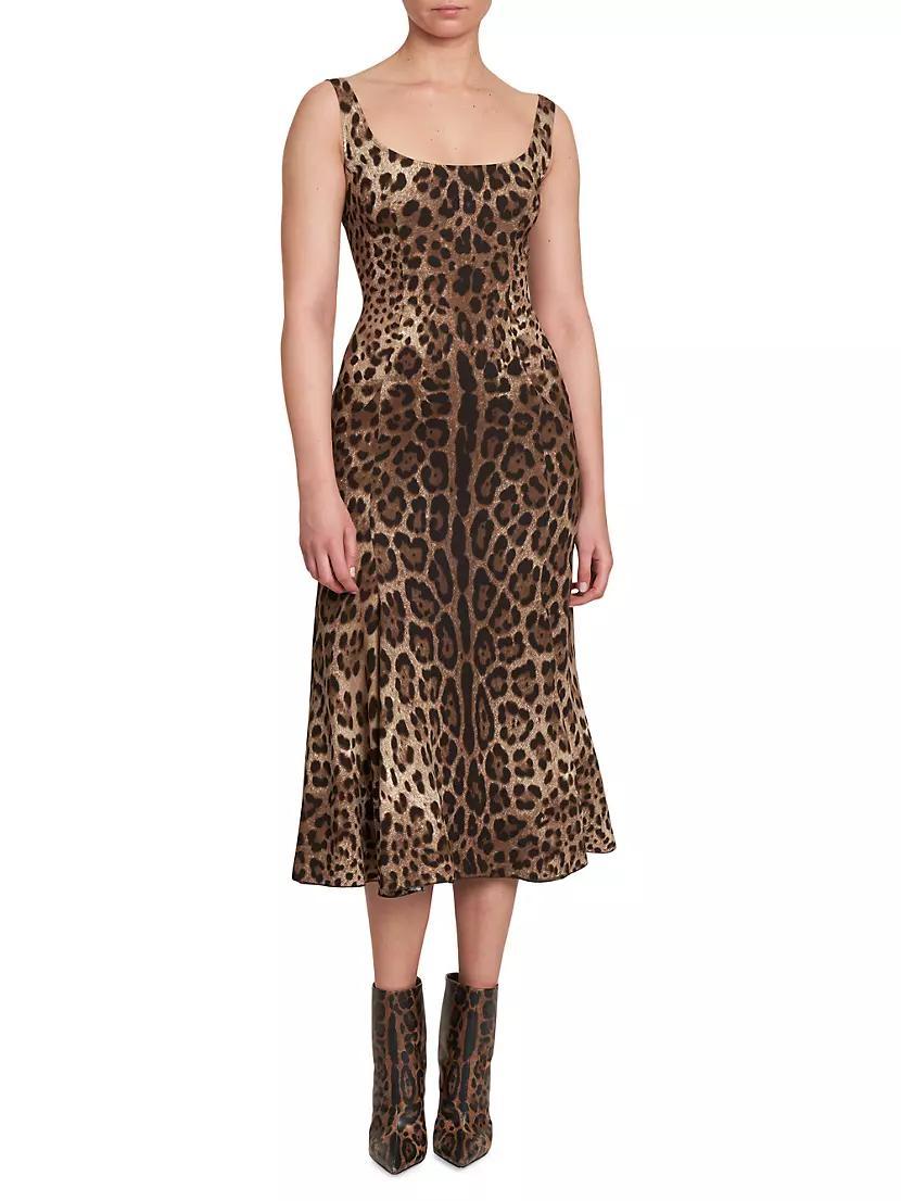 Leopard-Print A-Line Midi-Dress Product Image