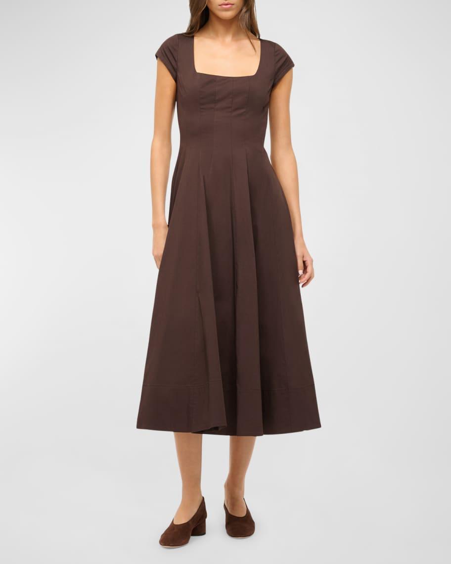 Wells Short-Sleeve Poplin Midi Dress Product Image