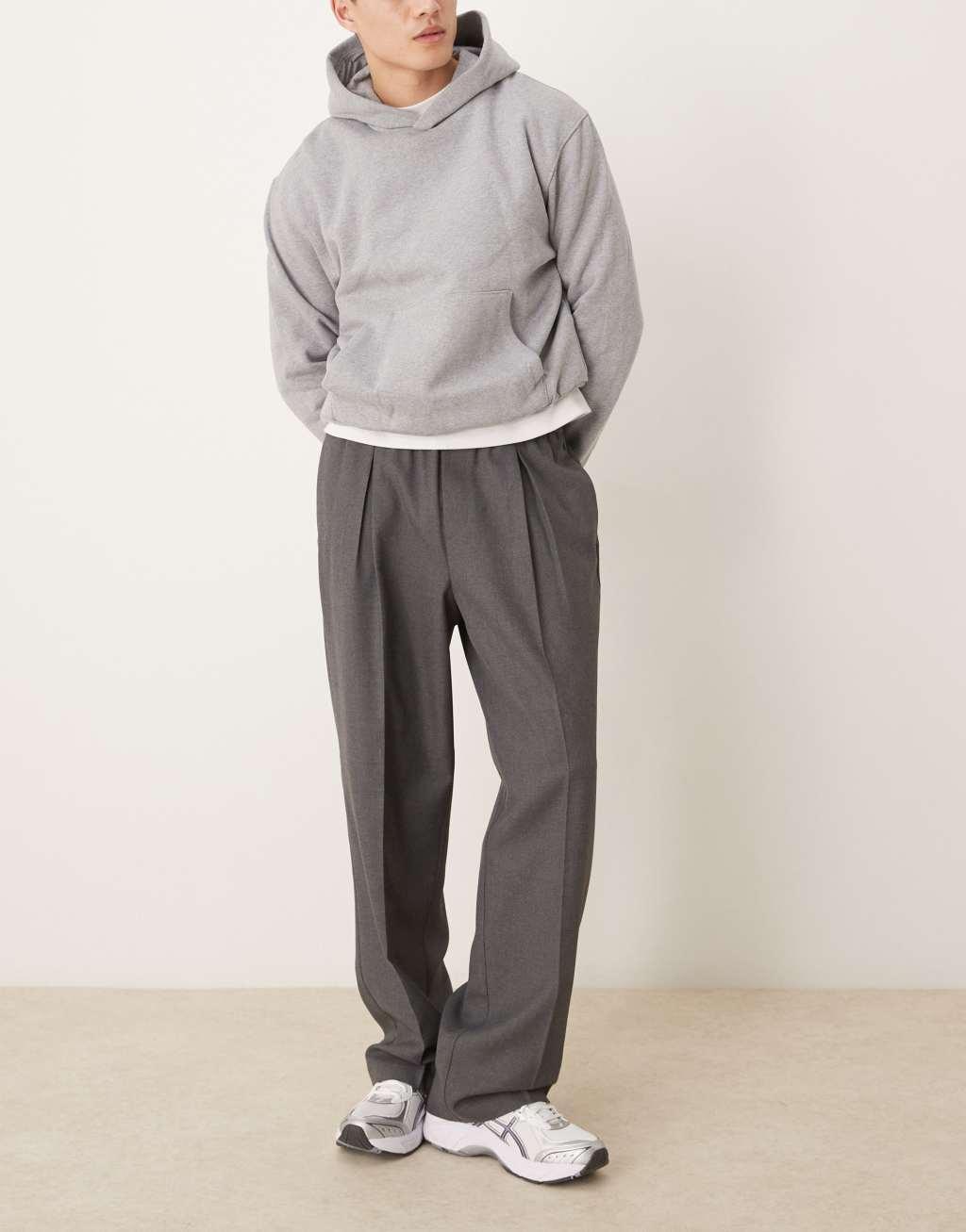 ASOS DESIGN pull on smart wide leg pants with front pleats in gray Product Image