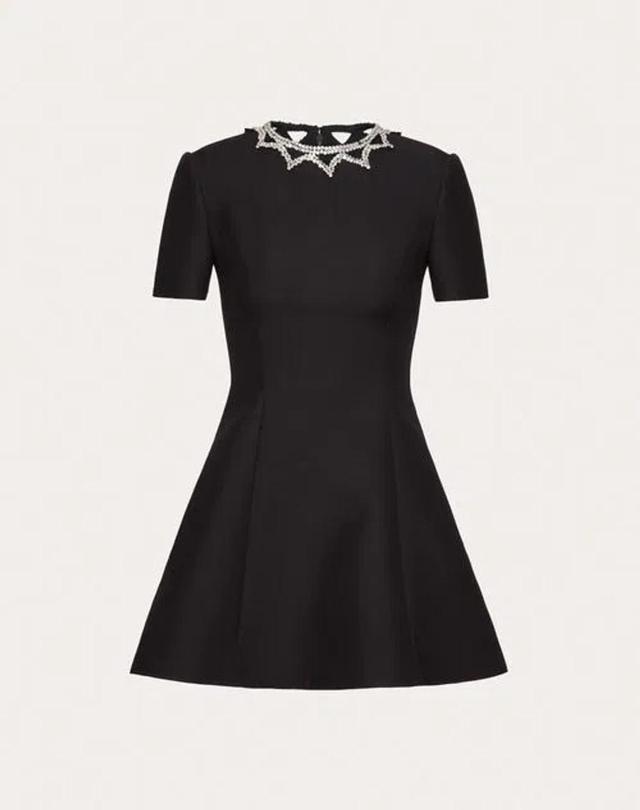 VALENTINO Crystal-neckline Mini Dress In Nero/strass Product Image