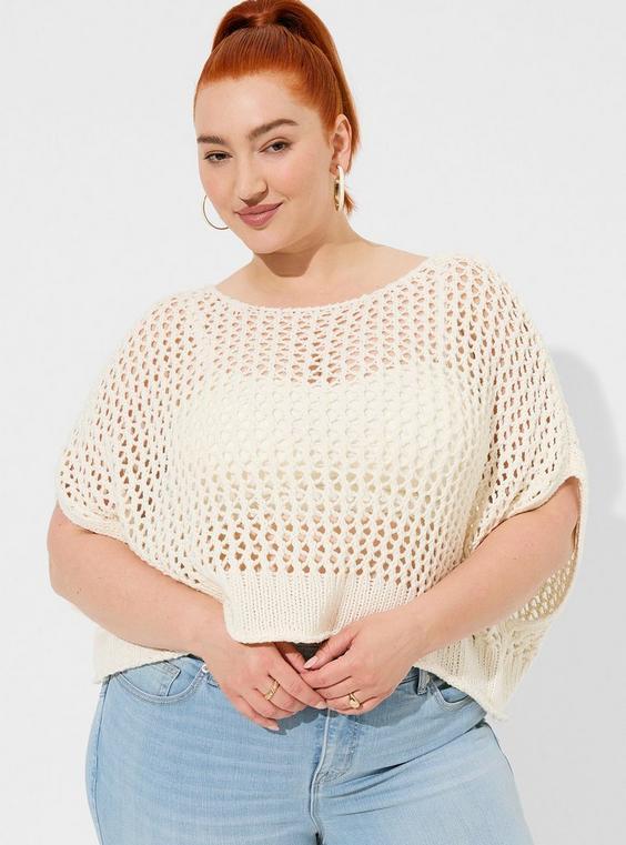 Open Stitch Pullover Oversized Cropped Sweater Product Image