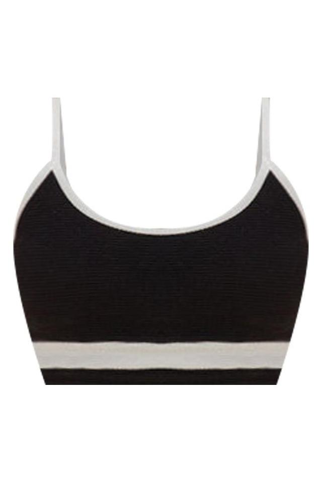 Do Not Disturb Black and White Color Block Bikini Top Product Image