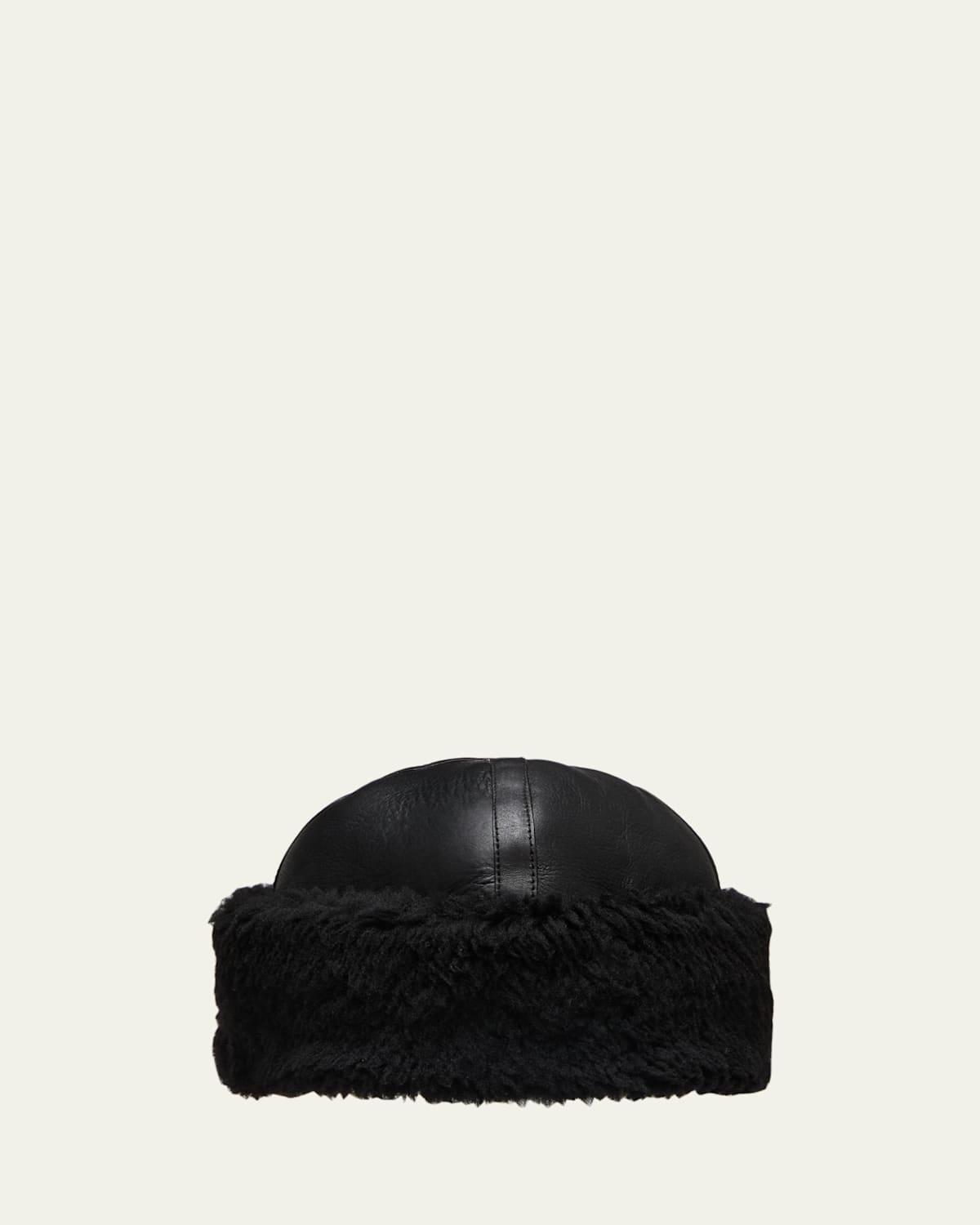 Leather Shearling Cuff Beanie Product Image