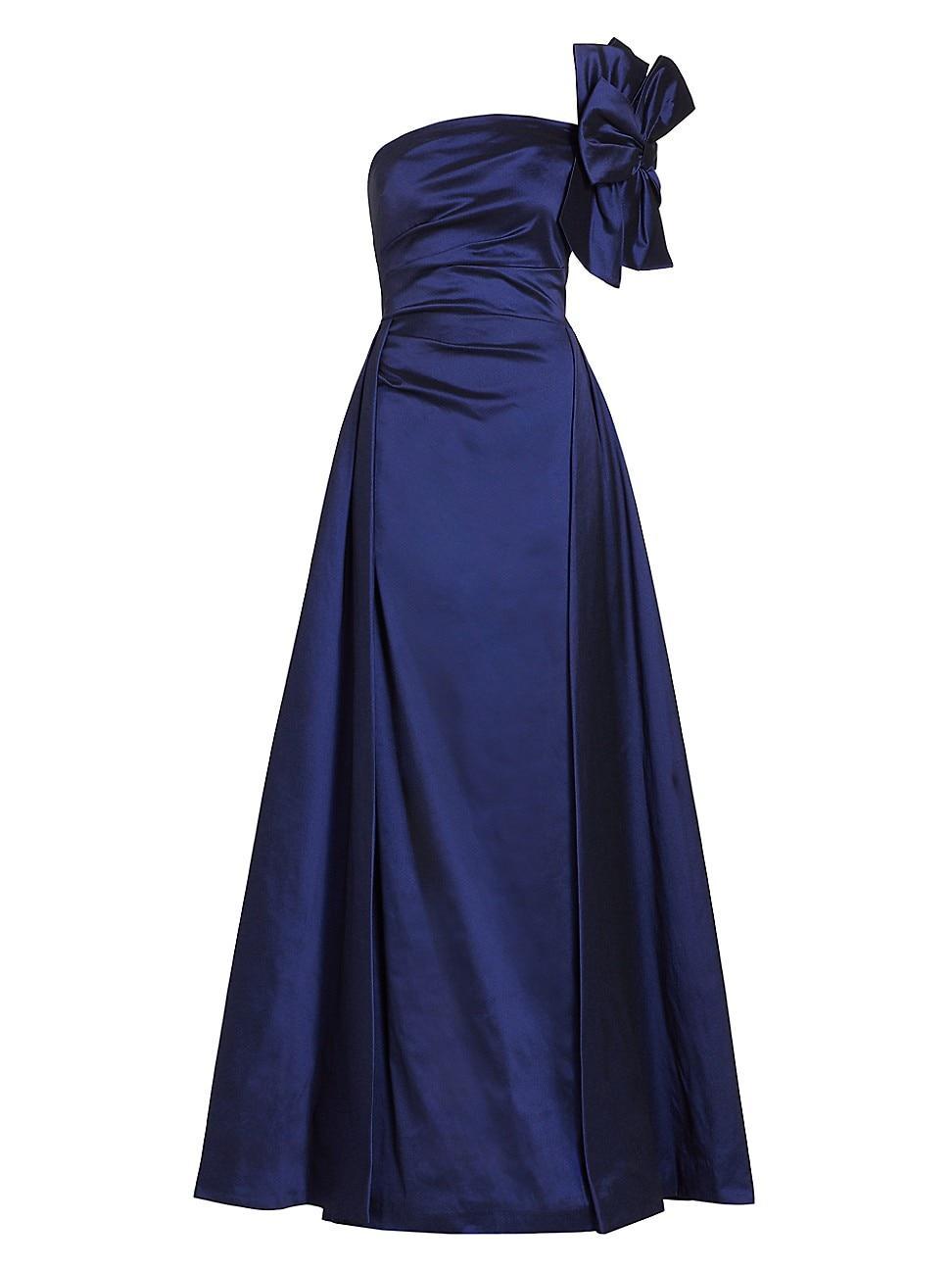 Womens Asymmetric Bow-Embellished Satin Gown Product Image