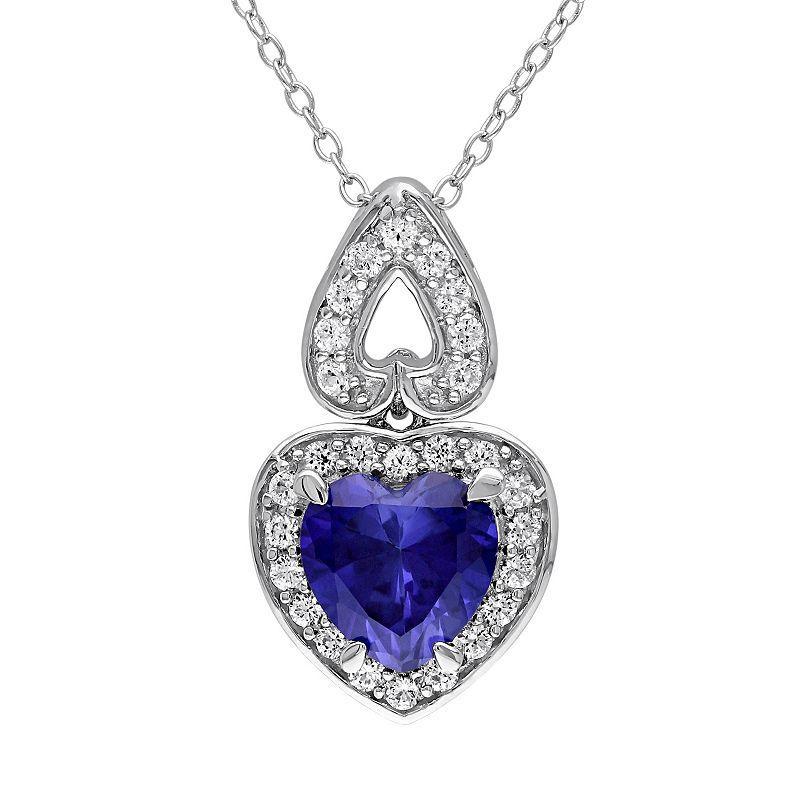 Stella Grace Lab-Created Blue & White Sapphire Sterling Silver Heart Pendant Necklace, Womens Product Image