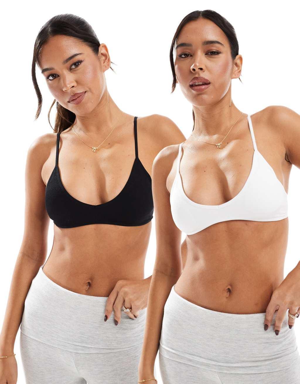 Cotton On seamless rib padded triangle bralette 2 pack  Product Image