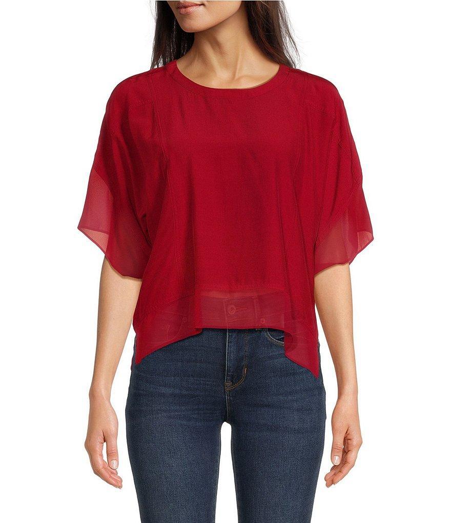 DKNY Mixed Media Crew Neck Dolman Short Sleeve Top Product Image