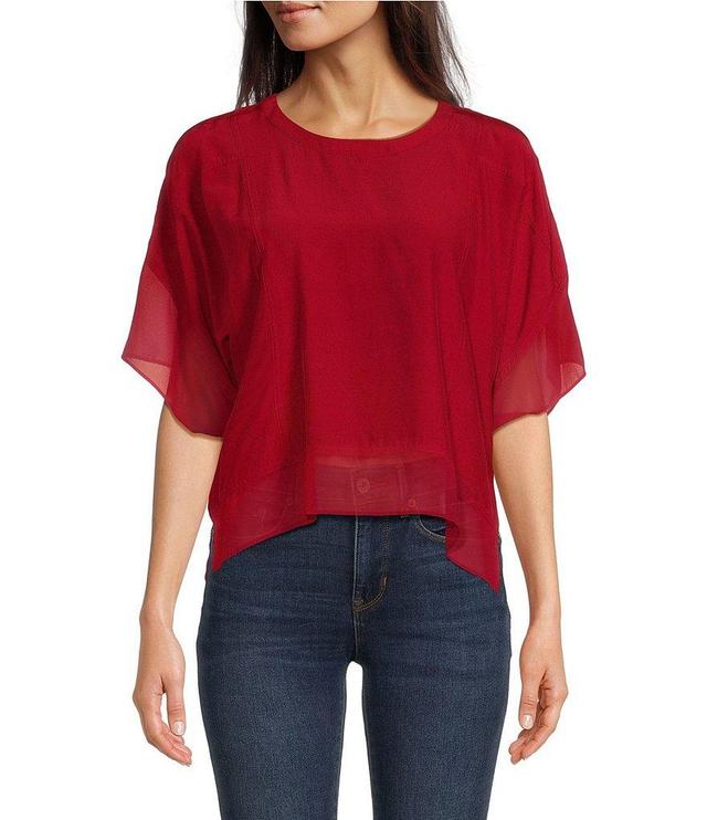 DKNY by Donna Karan Mixed Media Crew Neck Dolman Short Sleeve Top Product Image