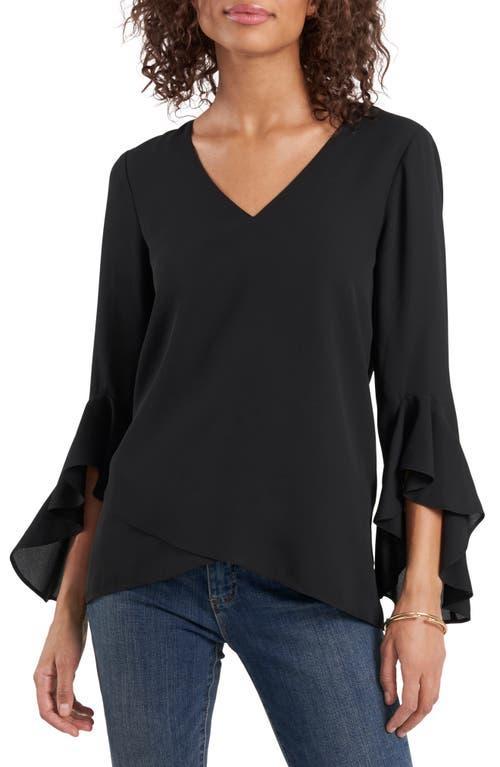 Vince Camuto Womens Printed V-Neck 3/4-Flutter Sleeve Blouse Product Image