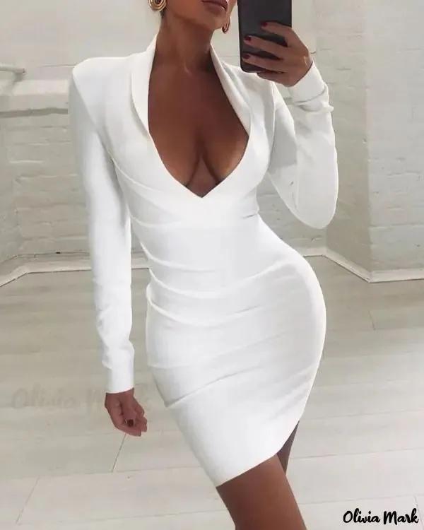 Olivia Mark – Womens Long Sleeve Plunge Bodycon Dress Product Image