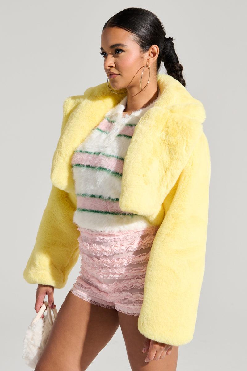 POPPY CROPPED FUR COAT IN YELLOW Product Image