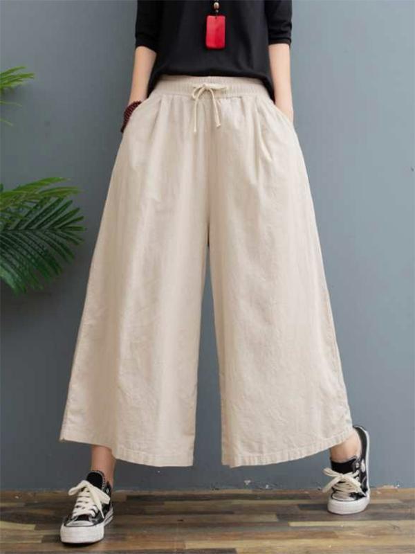 Simple Wide Leg Loose Drawstring Solid Color Casual Pants Bottoms Product Image