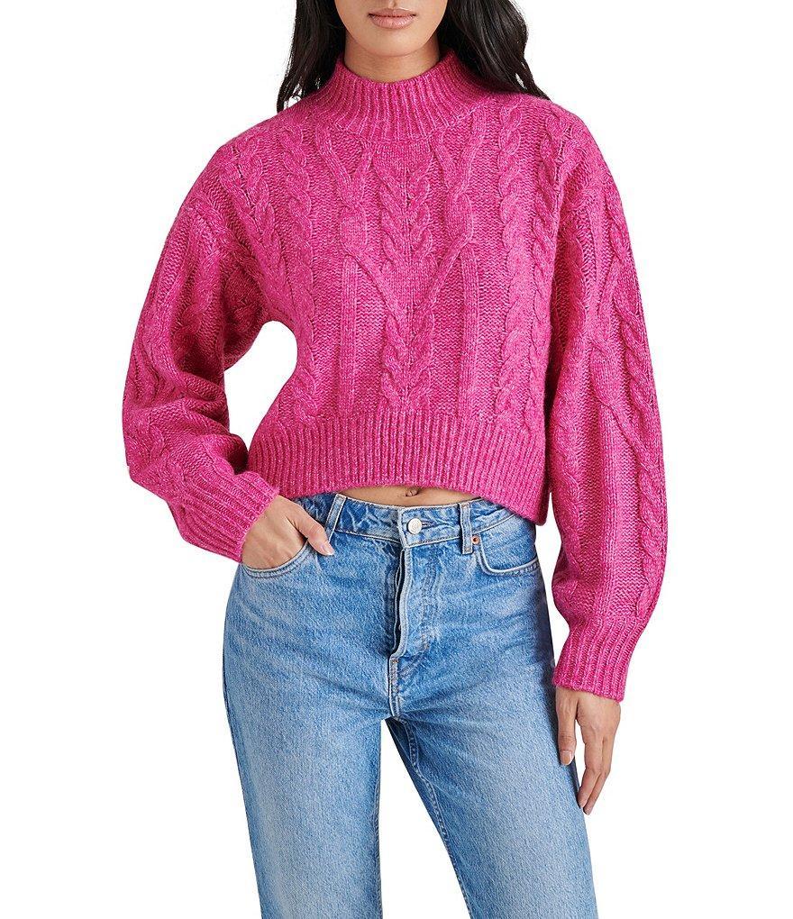 Steve Madden Marcie Cable Knit Mock Neck Long Sleeve Sweater Product Image