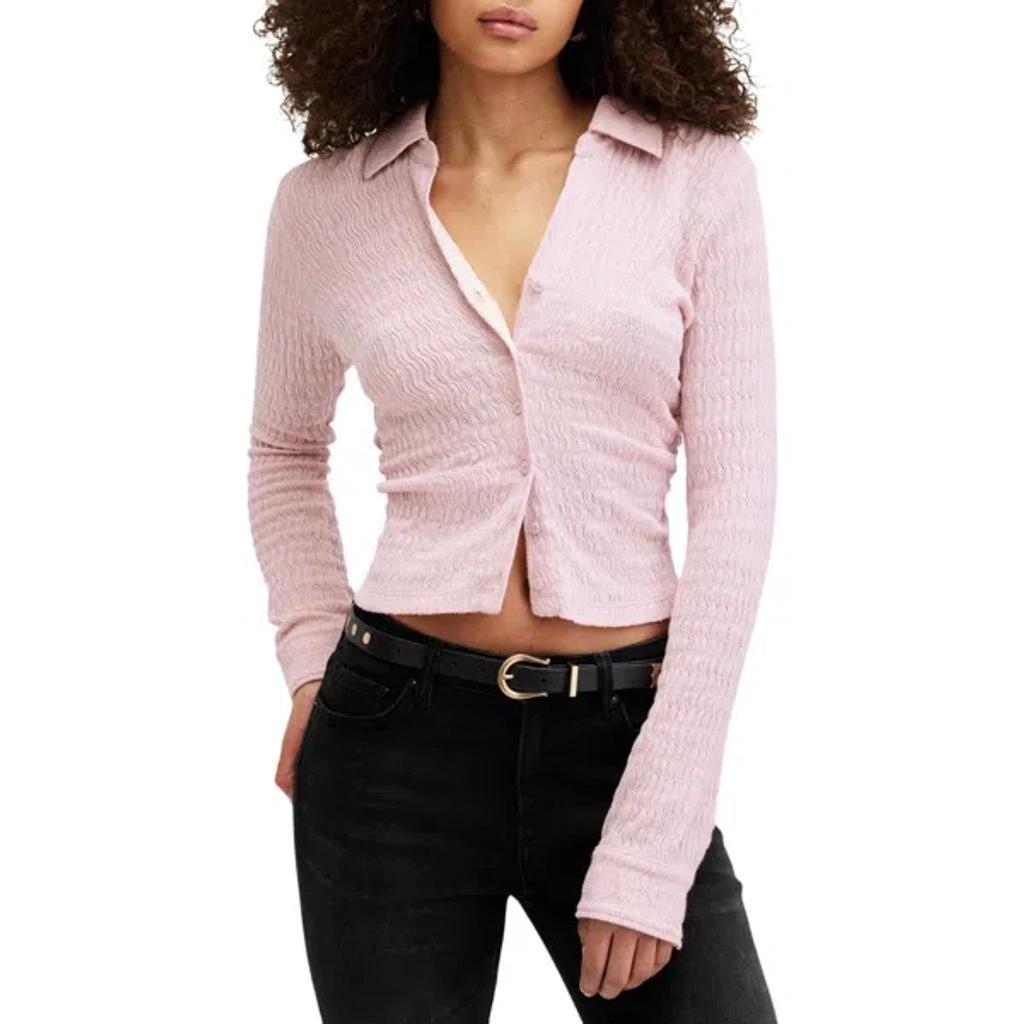 Connie Textured Weave Button-up Shirt In Shell Pink Product Image