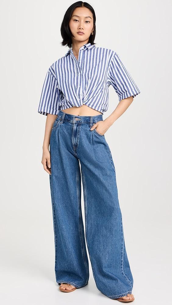 Stateside Puckered Stripe Short Sleeve Cropped Twist Shirt | Shopbop Product Image