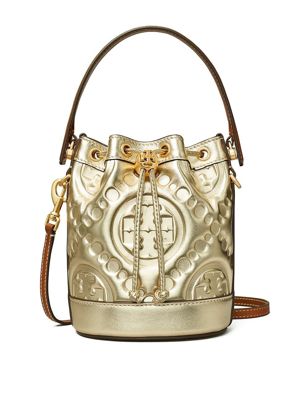 Tory Burch T-Monogram Embossed Puffy Metallic Leather Bucket Bag Product Image