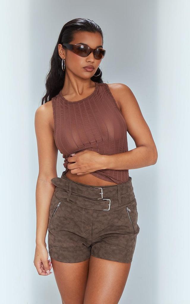 Brown Washed Faux Leather Belted Shorts Product Image