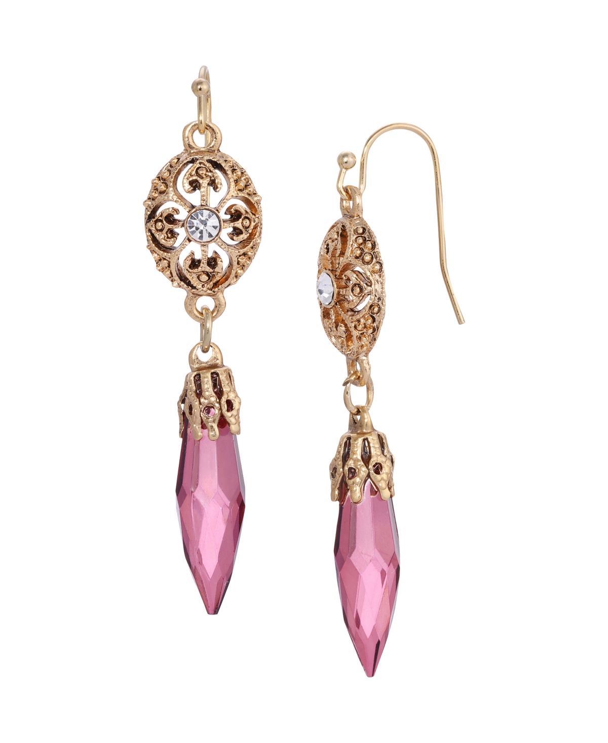 1928 Gold Tone Filigree Icicle Drop Earrings, Womens, Red Product Image