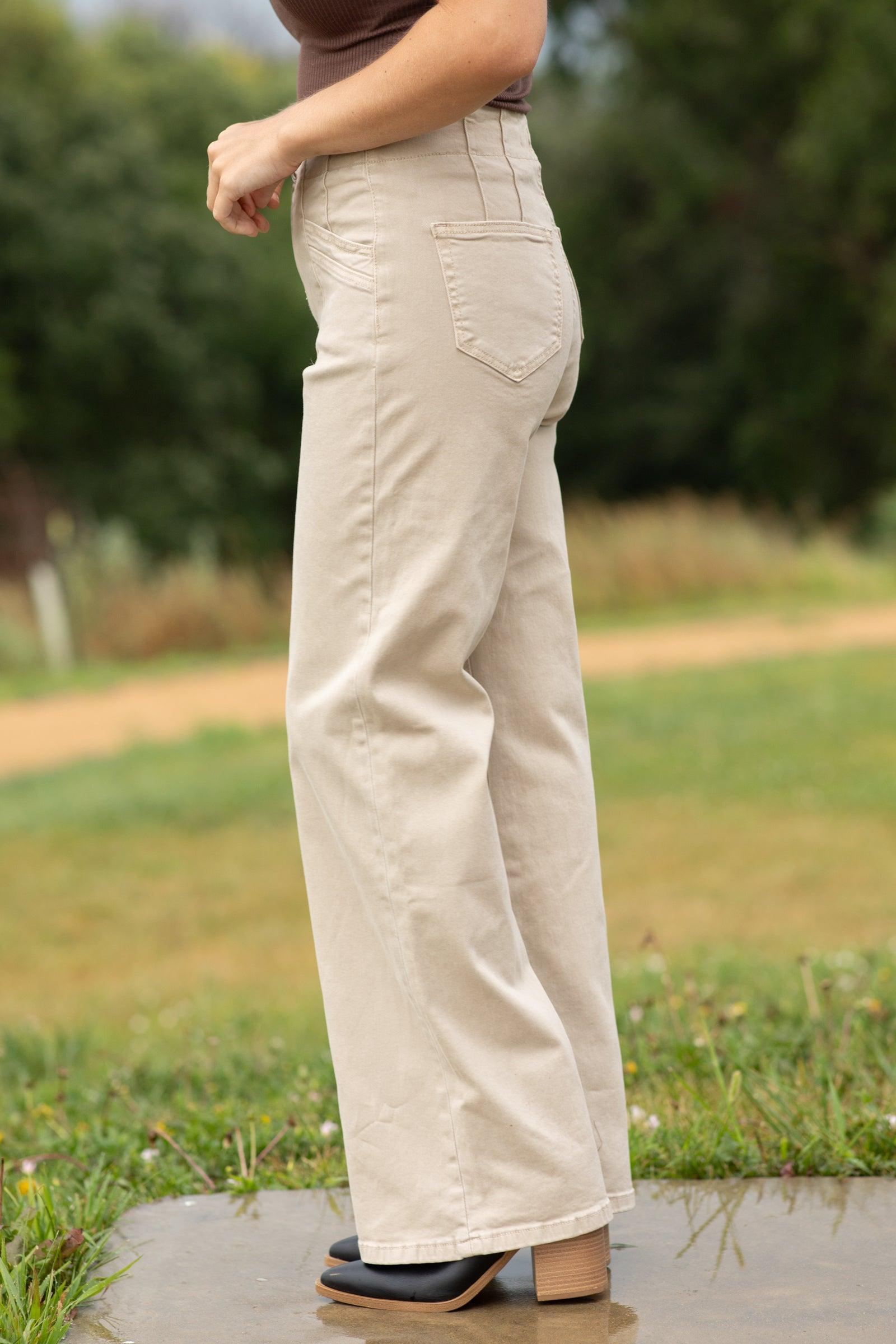 Mica Khaki High-Rise Wide Leg Pant Product Image