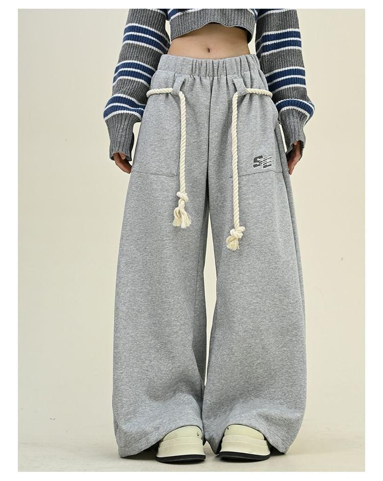 Drawstring Waist Lettering Wide Leg Sweatpants Product Image