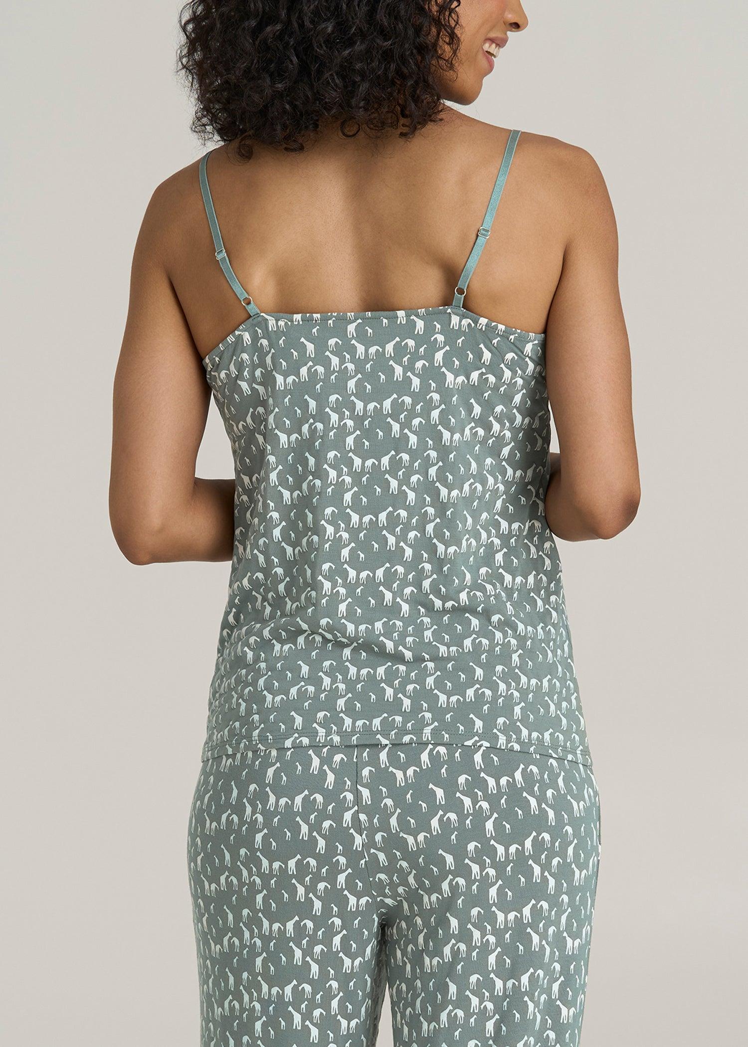 Lace Camisole Tank Top for Tall Women in Malachite Green Giraffe Print Female Product Image