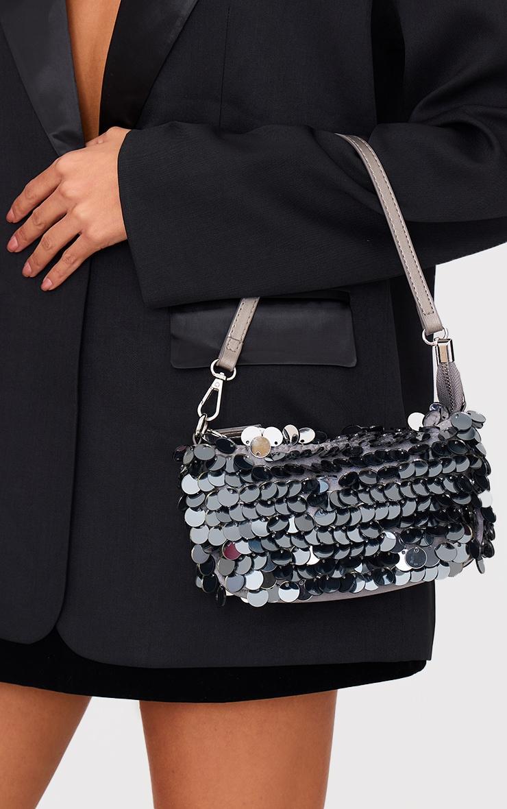 Gun Metal Satin Metallic Sequin Handbag Product Image