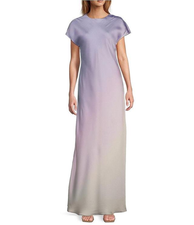 Antonio Melani Fallon Printed Satin Ombre Boat Neck Short Sleeve Long Slip Dress Product Image