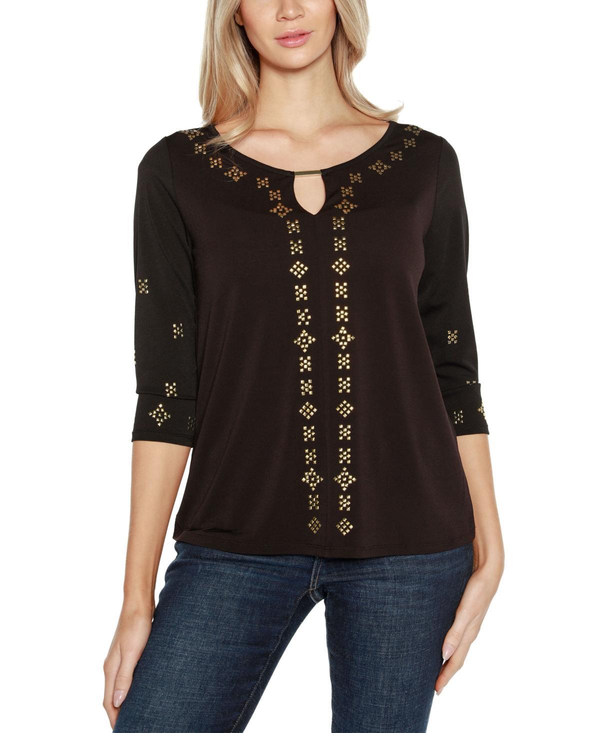 Belldini Womens Embellished Keyhole Knit Top Product Image