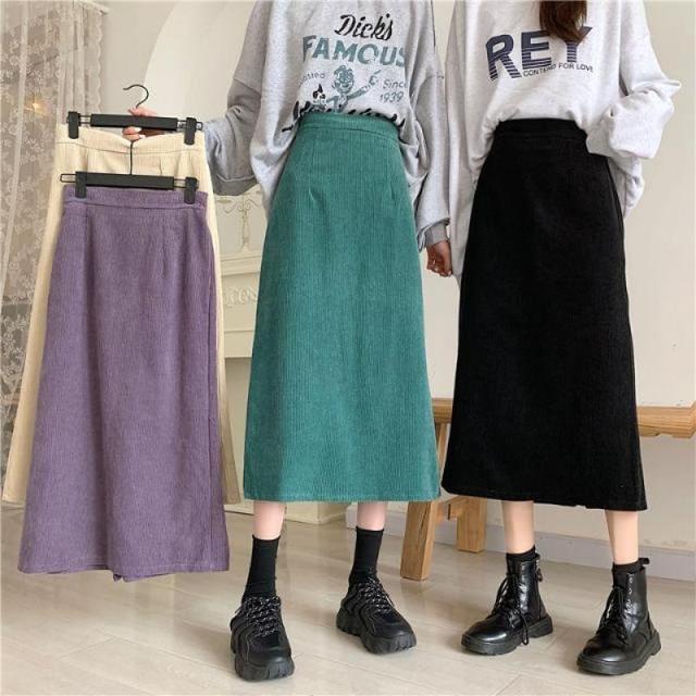 High Rise Plain Midi A-Line Skirt Product Image