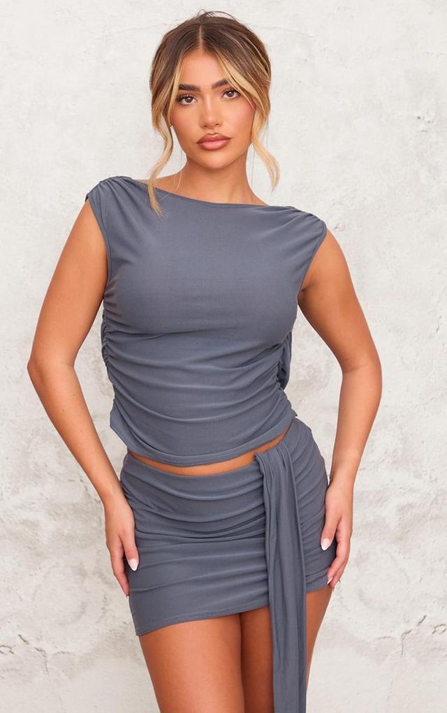 Charcoal Soft Touch Backless Side Ruched Top Product Image