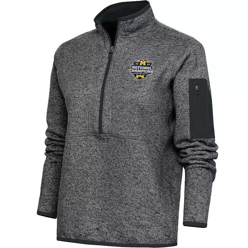 Womens Antigua Heather Charcoal Michigan Wolverines College Football Playoff 2023 National Champions Fortune Half-Zip Sweater Product Image